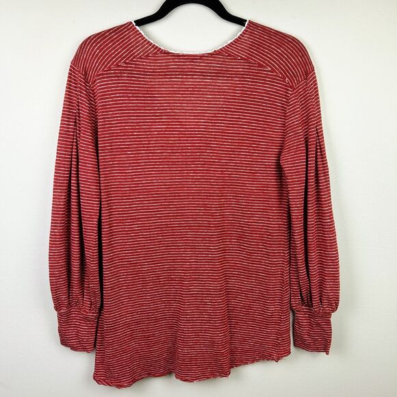 Sundance Mariner Journey 100% Linen Long Sleeve Slub Knit Blouse Rust Red Top S - Picture 8 of 13